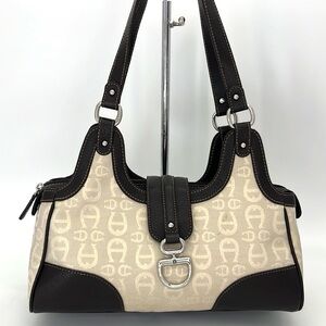 Etienne Aigner Black and Cream Shoulder Bag